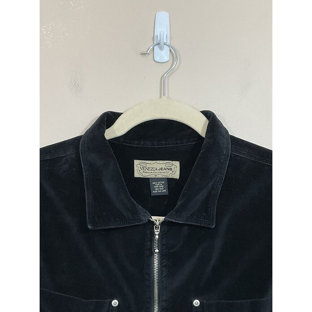 VTG Womens Velour Jacket 18/20 Black 90s Y2K Full Zip Pockets Goth Grunge Retro - Picture 7 of 7
